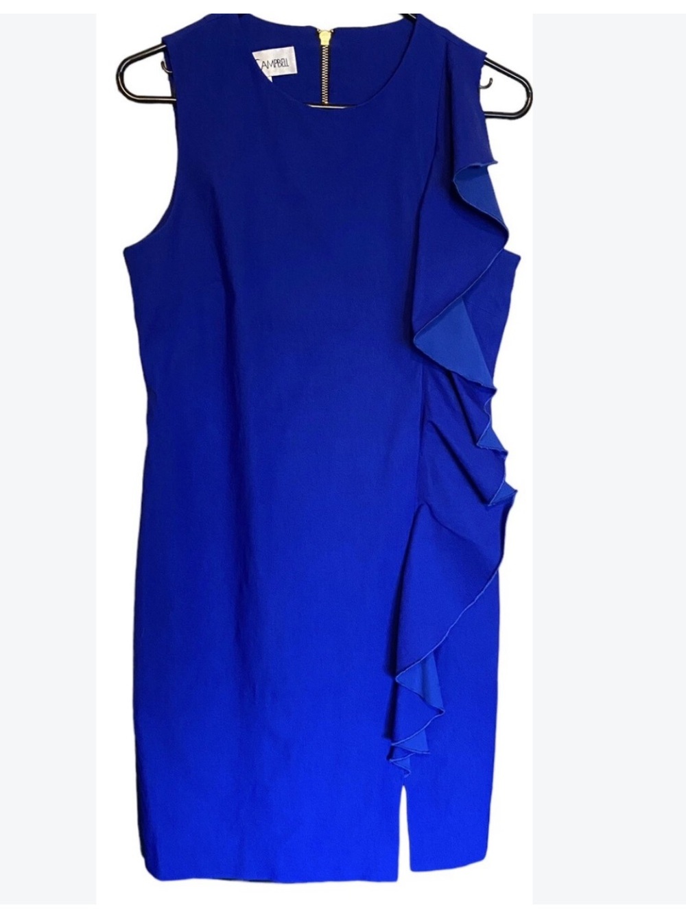 Sara Campbell 6 Royal Blue Ruffle Sheath Dress